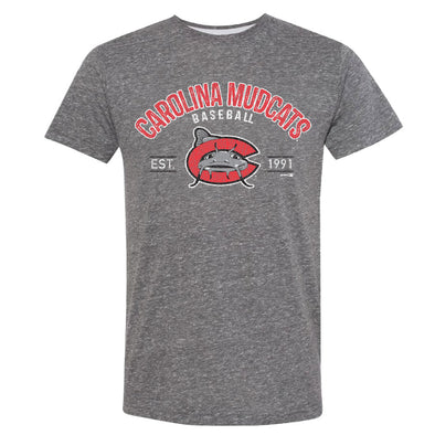 Carolina Mudcats Baseball Adult Gray Melange Volbeat Est 1991 T